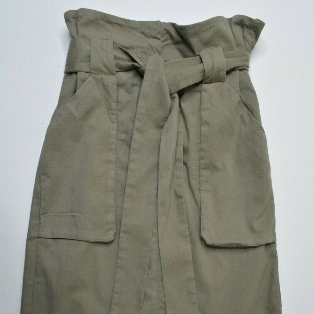 H&M Size 2 Womens Brown High Waist PAPER BAG Knee Length Sash TIE Waist SKIRT‎